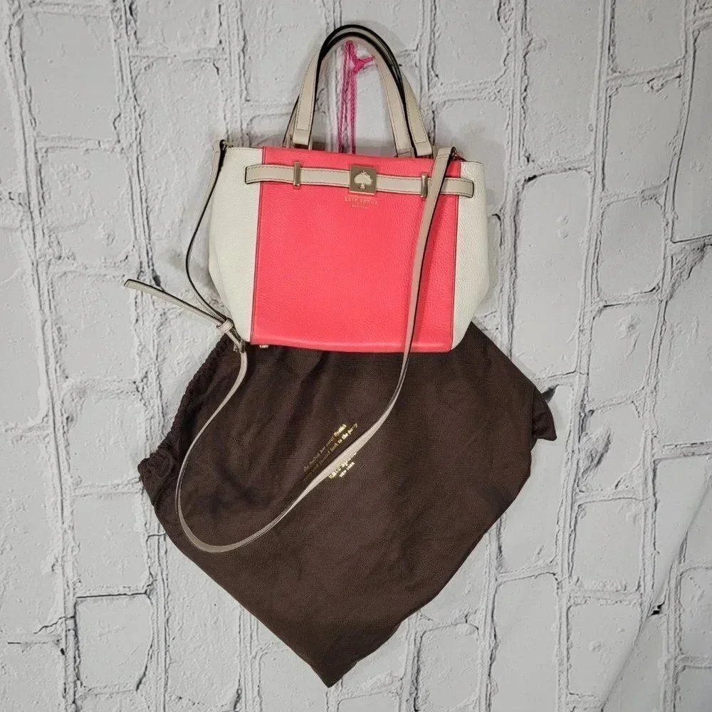 KATE Spade Houston Street LEO Two Tone‎ Coral Sm Leather Handbag Purse Summer